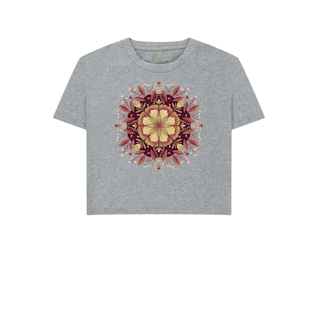 Athletic Grey Floral Mandala Retro Tones - Boxy Tee