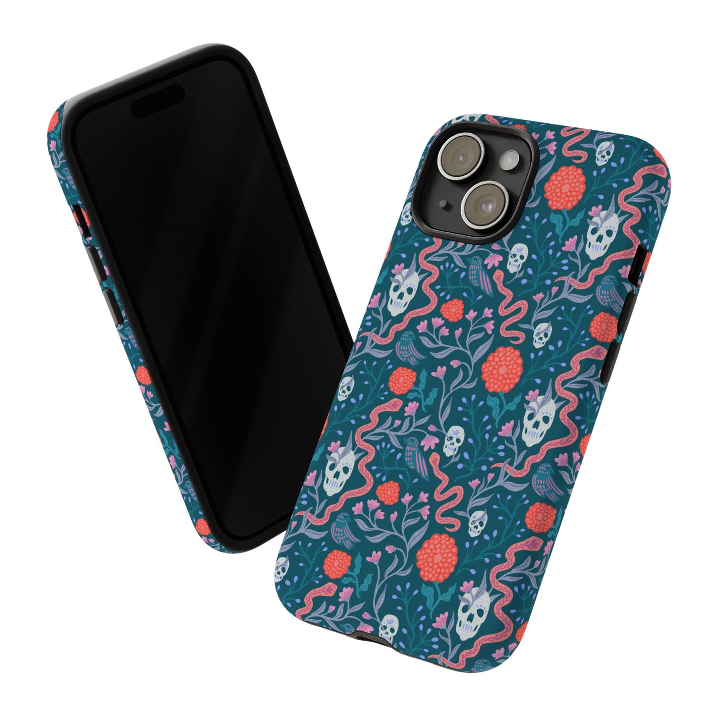 Tough Phone Case - Pretty yet Scary Gothic Floral Skulls Design