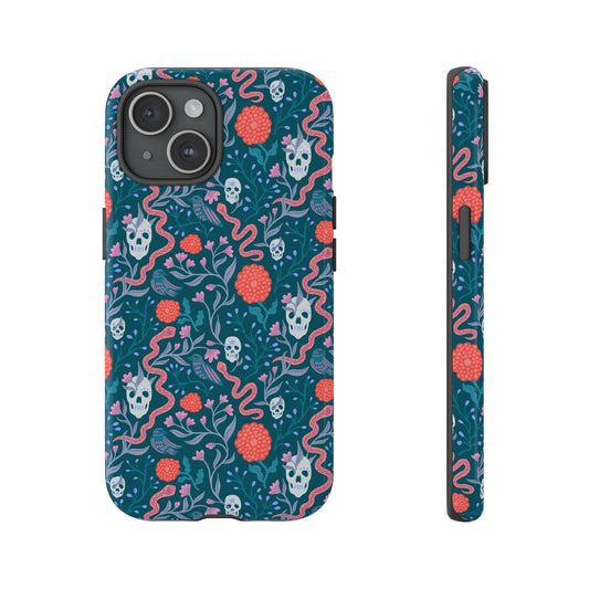 Tough Phone Case - Pretty yet Scary Gothic Floral Skulls Design