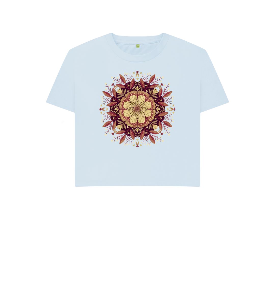 Sky Blue Floral Mandala Retro Tones - Boxy Tee