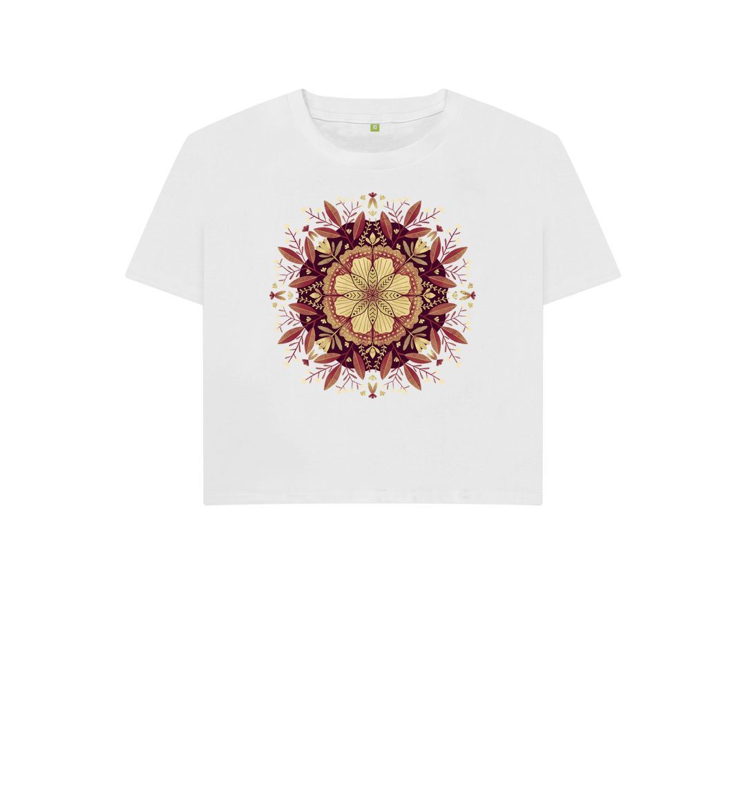 White Floral Mandala Retro Tones - Boxy Tee