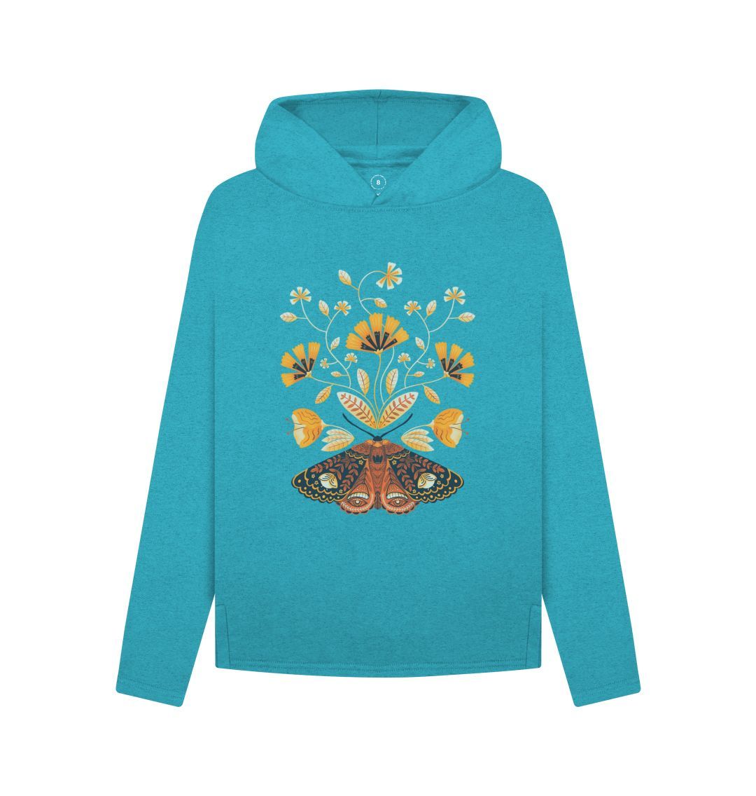 Ocean Blue Retro Moths and Flowers - Hoody