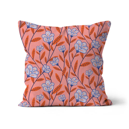 Blue and Orange Floral Burst Cushion