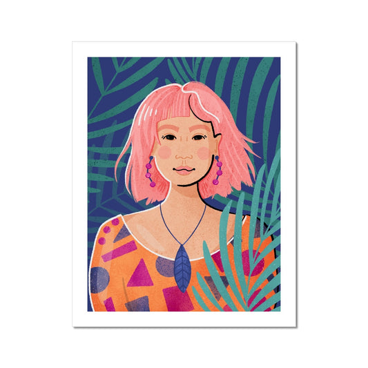 Green Ferns and Pink Hair Fine Art Print