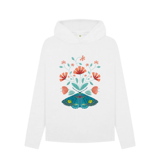 White Coral Flowers and Moth - Hoody