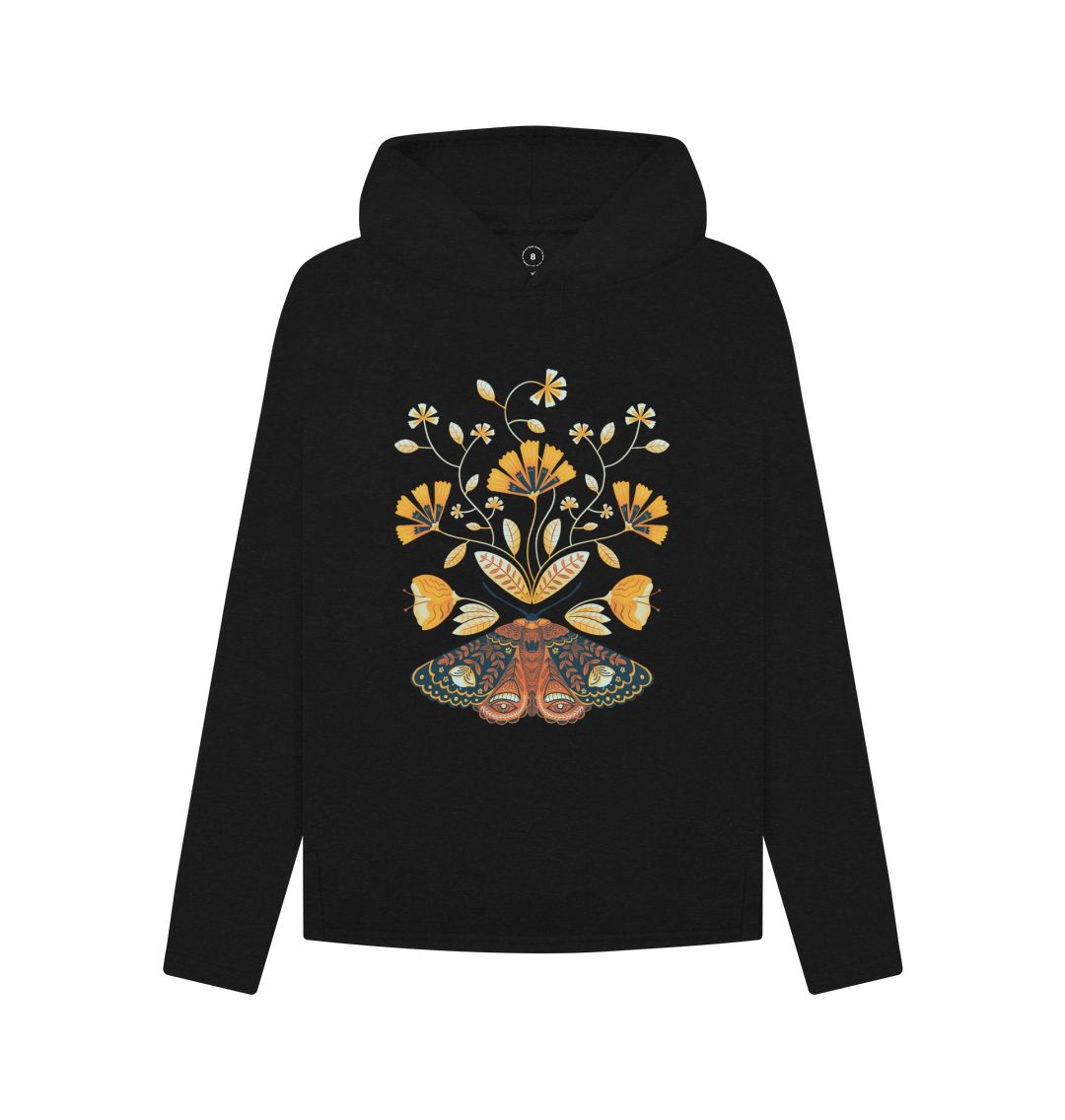 Black Retro Moths and Flowers - Hoody