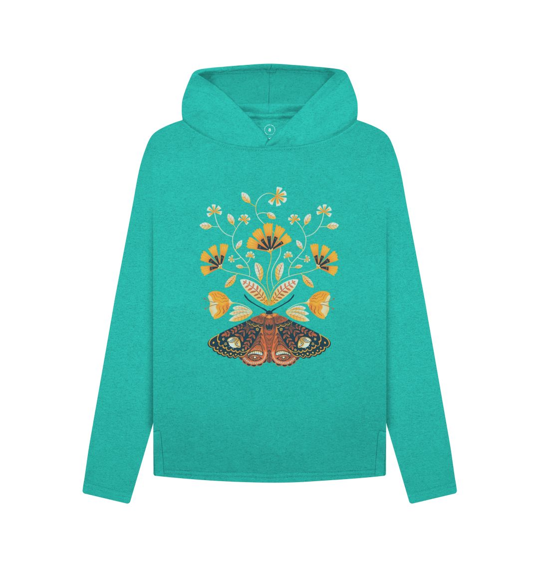 Seagrass Green Retro Moths and Flowers - Hoody